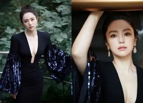 冷艳美人董璇,蓝黑色礼服,更显事业线大长腿