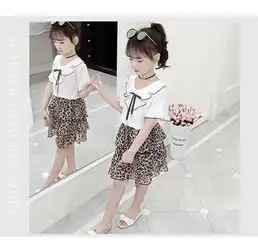 2019夏季新款女童韩版休闲套中大童个性点子豹纹雪纺两件套