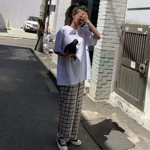 纯棉ins网红雾霾蓝色短袖t恤女夏韩版原宿港风学生宽松打底衫上衣
