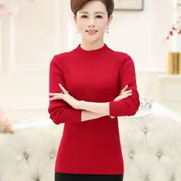 主推17秋冬季中老年女装中年妈妈装修身半高领羊毛衫k0991