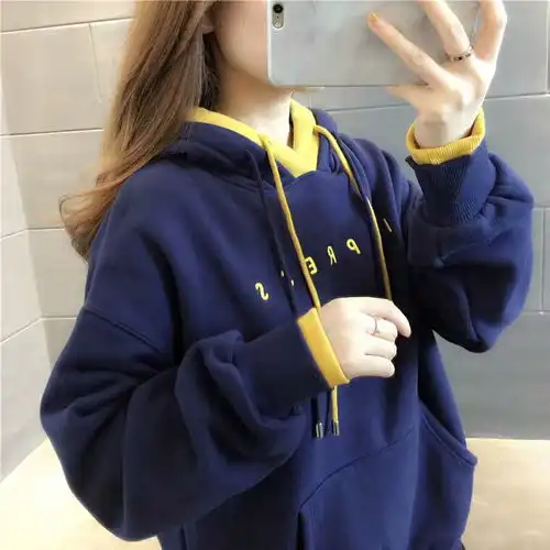 假两件连帽卫衣女秋冬2019年新款韩版百搭学生上衣潮,一品好特惠