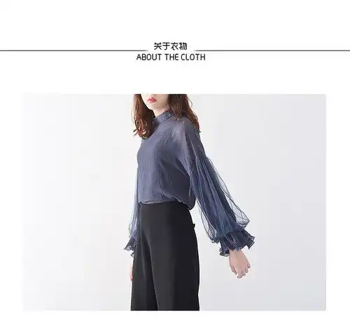 2017春女装新品轻熟风透视网纱两件套雪纺衫吊带纯色上衣衬衫女
