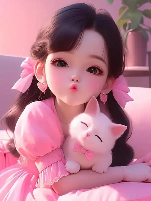 小美女抱宠物美图分享