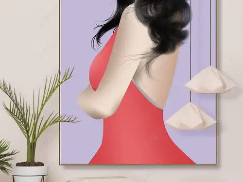 手绘莫兰迪极简礼帽美女晶瓷客厅人物装饰画图片下载