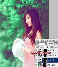 photoshop调出甜美的青绿色ps树林美女图片调色教程