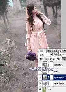 photoshop打造梦幻的淡蓝色树林美女图片
