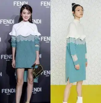 乔欣撞衫莫允雯,fendi蓝白针织裙娇俏少女,秋天主打看这里
