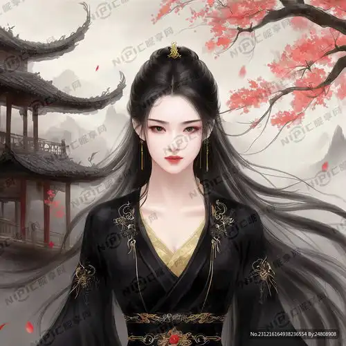 ai创作图高品质精细手绘气质美女黑色衣服眼神犀利高颜值古风少女面容精致毛发精致3d立体超细节超高清nipic.com