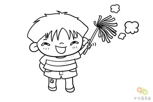 做家务系列简笔画拖地的小男孩
