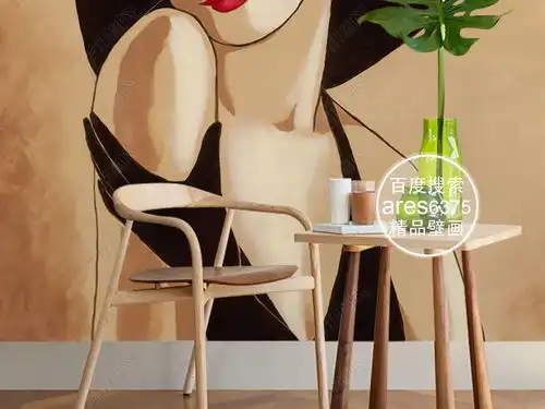 欧式复古手绘戴礼帽女人玄关壁画人物装饰画图片素材效果图下载