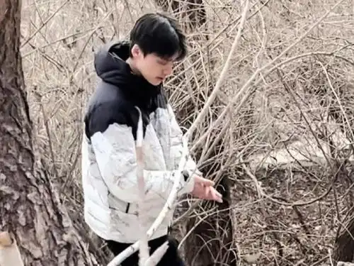 37岁李易峰亮相大孤山,抱着千年大树祈福,和美女合影姿势拘谨