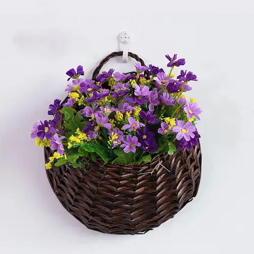 仿真花植物壁挂花盆假花挂墙装饰花藤条客厅墙面柳编吊篮创意挂饰