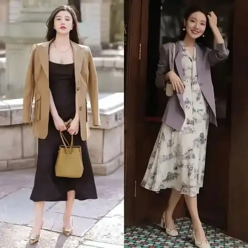 这才是中年女性该有的打扮裙子浅口单鞋优雅得体,超洋气