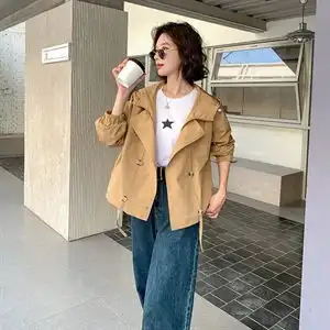 流行百搭短款风衣女2023春秋季新款韩版宽松时尚小个子女装外套潮