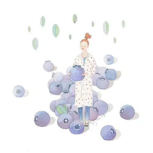 插画家园插画家园水彩自然的味道插画家园做一个蓝莓女孩,酸酸的,甜甜的插画家园