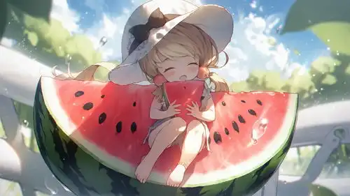 夏天吃西瓜可爱小女孩动漫壁纸1920x1080高清大图