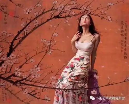 中国油画风吹过花含苞淑女窈窕