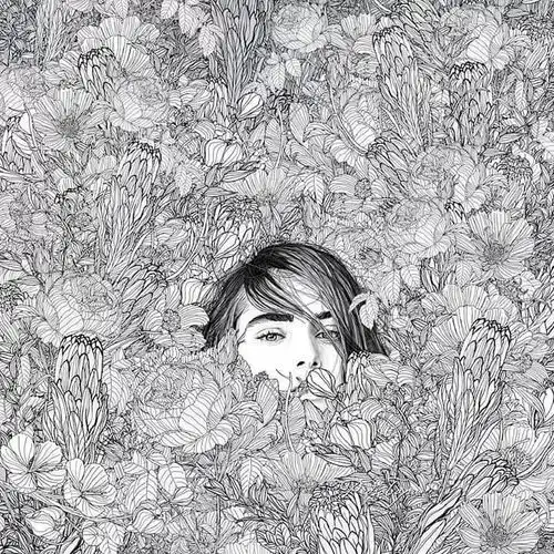只用铅笔就能画出绝美女子,美人在花丛中绽放
