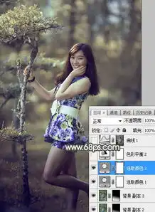 用ps调出淡淡青黄色秋季树林女生照片