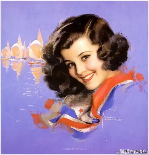 海外油画美女海风清听
