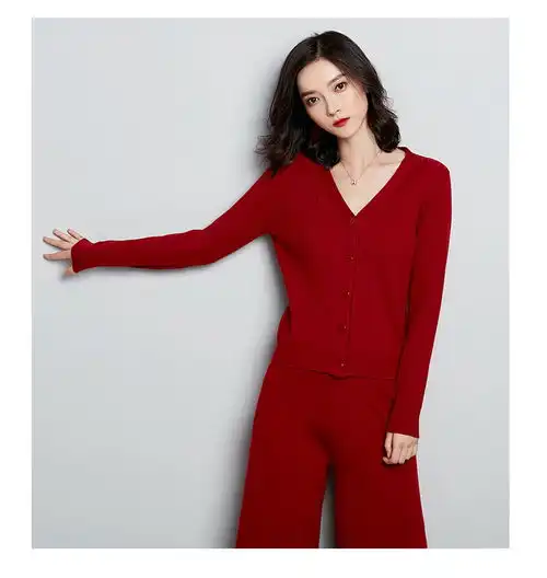 施悦名2019年春秋季韩版女装针织开衫上衣阔腿裤套装女两件套a