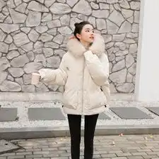 棉衣棉服2018年冬季加厚保暖时尚简约百搭舒适长袖女长款配仿真毛领