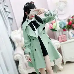 绿色钉珠七分袖中长款风衣女早春外套女学生韩版2020春季新款时尚