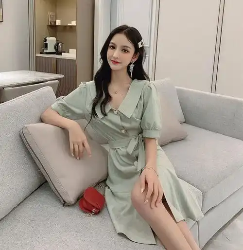 夏季新款韩版女装超仙气质女神v领纯色系带收腰显瘦