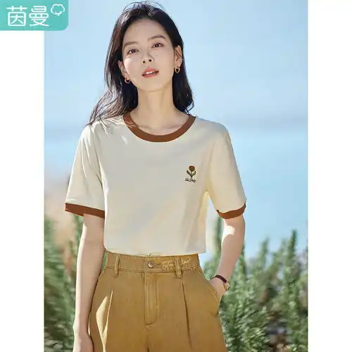 hm女装2024春季女士休闲时尚简约慵懒风潮流印花t恤1216496奶油色白雪公主16596a