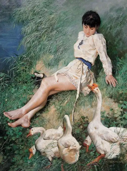 江南美女柔情似水,潘鸿海油画作品