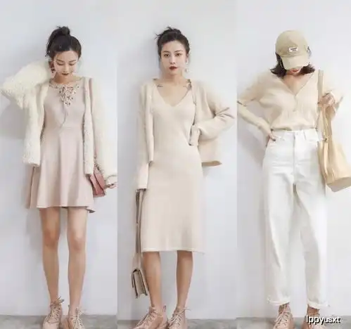 女孩初秋这么穿美得过分小v领针织衫露出纤细锁骨,性感可爱