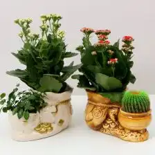 精品陶瓷花盆花瓶个性创意连体双筒复古双口室内盆栽盆景盆