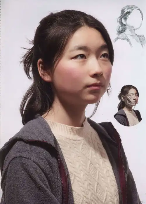 画素描头像照片梳辫子女孩高清图片侧面正面