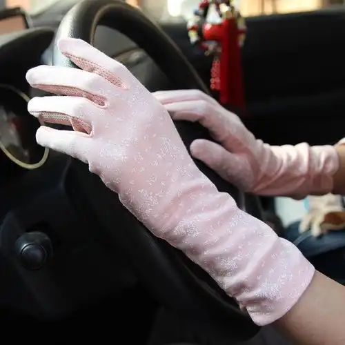 春秋季中长款纯棉手套女士短款开车防晒袖骑车防滑触屏薄款单夏天