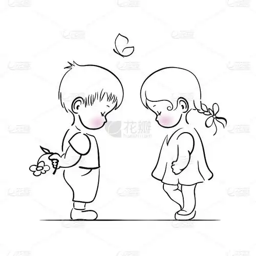 害羞的男孩和女孩手绘插画其他图片