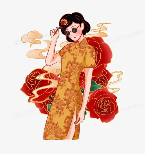 手绘国潮风拿着玫瑰花的女人png图片素材下载女人png熊猫办公
