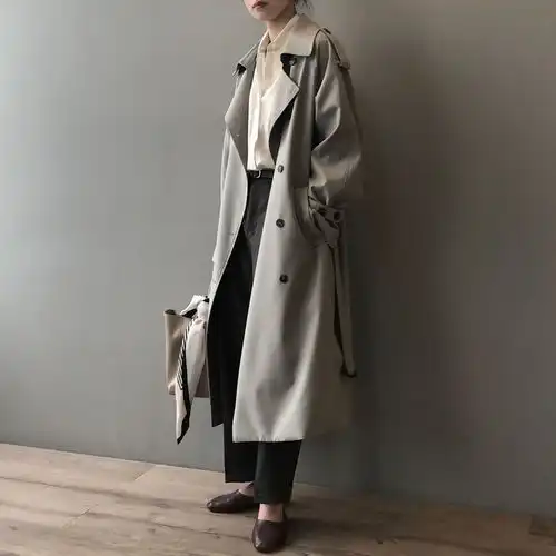 施悦名长款风衣女2021秋季新款韩版气质宽松收腰显瘦休闲外套女