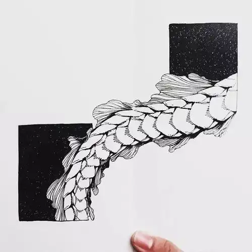 女生与海意境黑白插画大气磅礴的气势美呆了