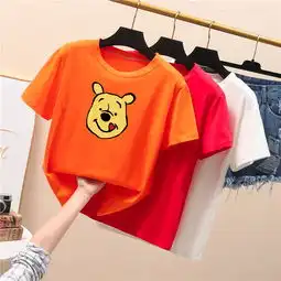 牛奶丝卡通印花圆领短袖t恤女