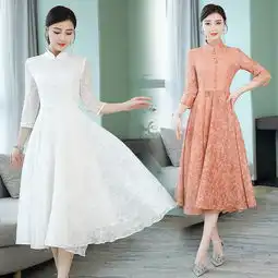 2019春季新款女装中国风民族碎花修身改良旗袍式仙女连衣裙女气质