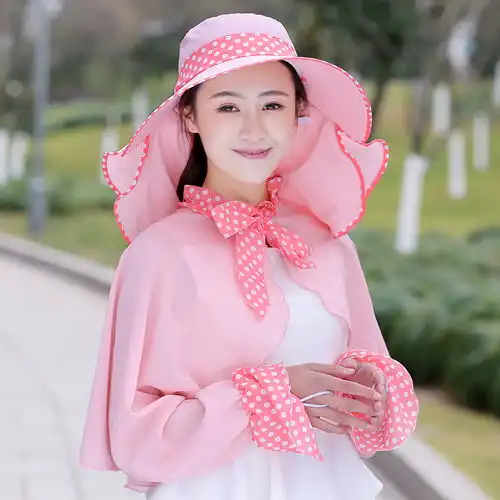新款帽子女夏户外太阳帽遮阳帽防晒帽口罩披肩防紫外线大檐沙滩帽