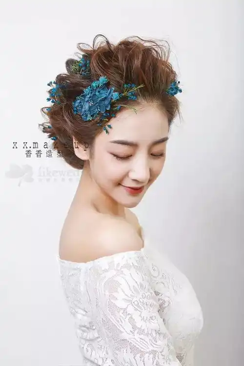 戴花儿新娘背影杀top50戴花发型炸出咯春日少女心