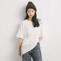 洋湖轩榭纯色加厚棉质短袖t恤女2019春新款女装宽松圆领上衣a图片大全邮乐官方网站