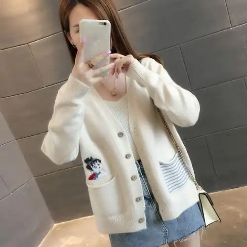 很仙的针织开衫女短款春秋装2019新款宽松百搭学生薄款外搭小外套