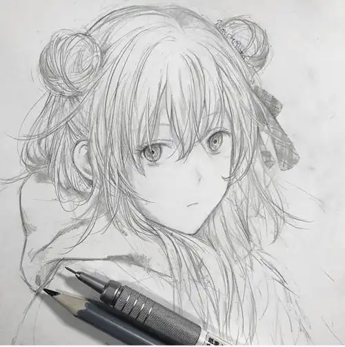黑白手绘线稿动漫少女,柔美的线条,有没有美到你呢