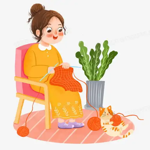 手绘卡通织毛衣的女孩免抠元素png图片素材免费下载手绘png30003000像素