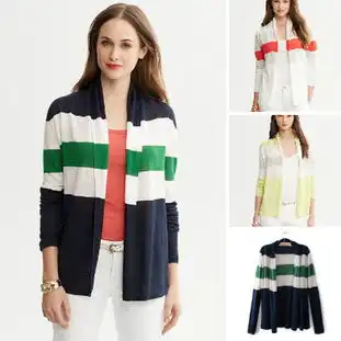 mumu2013秋冬新款欧美时尚精品三色条纹长袖宽松随意开衫毛衣针织衫简单网www.j.cn