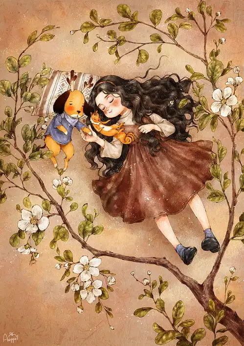 插画韩国画家aeppol森林女孩日记,网友这是我向往的生活