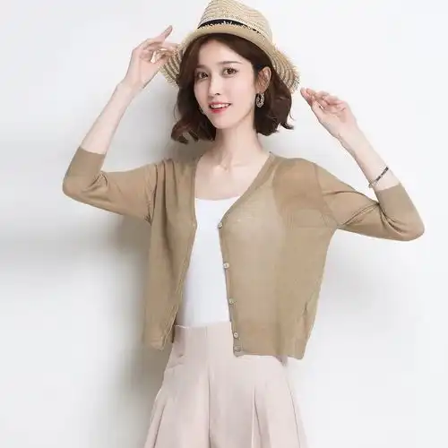 冰丝短款针织开衫2020夏季新款女装防晒衣空调衫v领外搭薄款披肩1