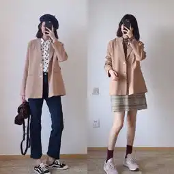 小个子穿搭攻略粉色西服搭配波点半身裙,显高气质还特撩人
